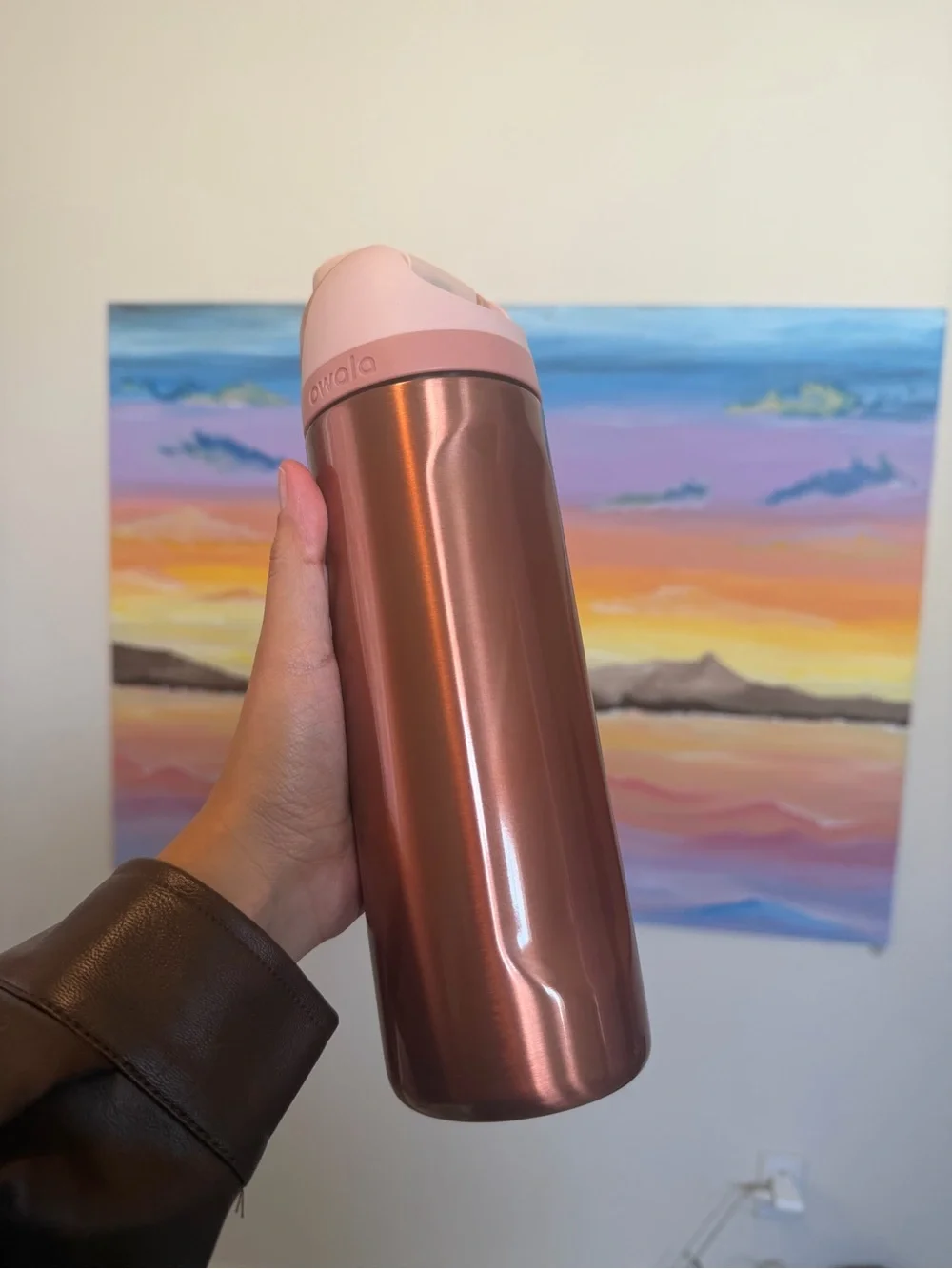 Owala Rose Gold Insulated Bottle with Pink Lid